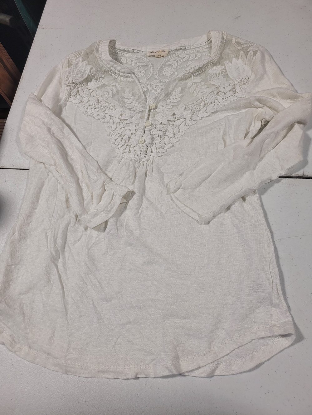 Meadow Rue Cream Embroidered Long-Sleeve Tunic